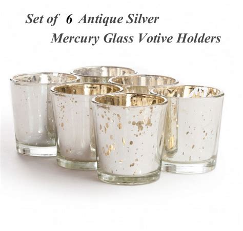 Set Of 6 Silver Mercury Glass Votive Holder 2 5 Inches