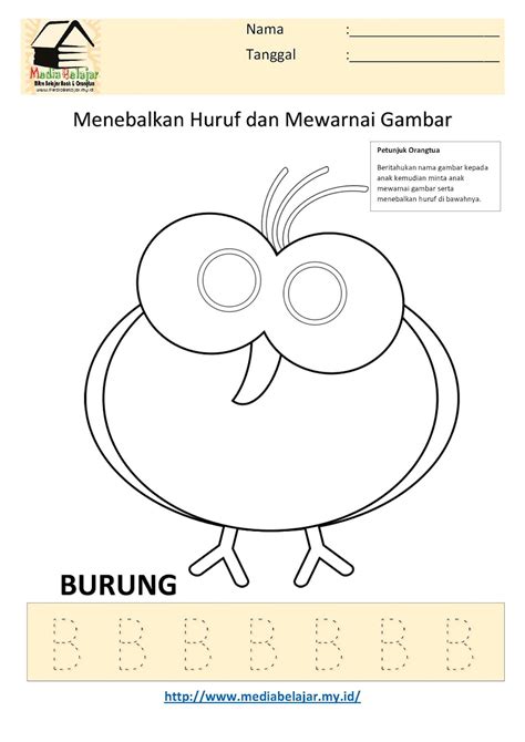 Menebalkan Huruf B Dan Mewarnai Gambar Burung