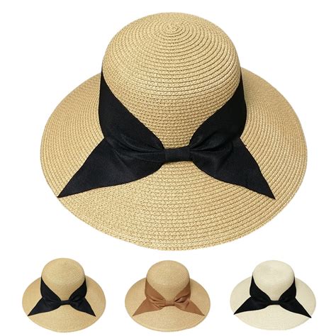 Laidan Summer Women Straw Hat Bowknot Wide Brim Hats Female Lady