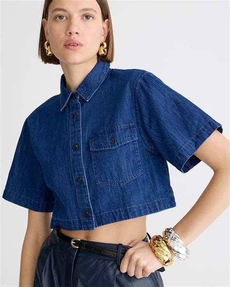 Cropped Patch Pocket Shirt In Denim Twill In 2024 Sweaters And