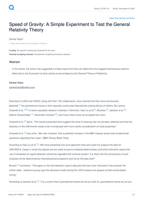 (PDF) Speed of Gravity: A Simple Experiment to Test the General ...