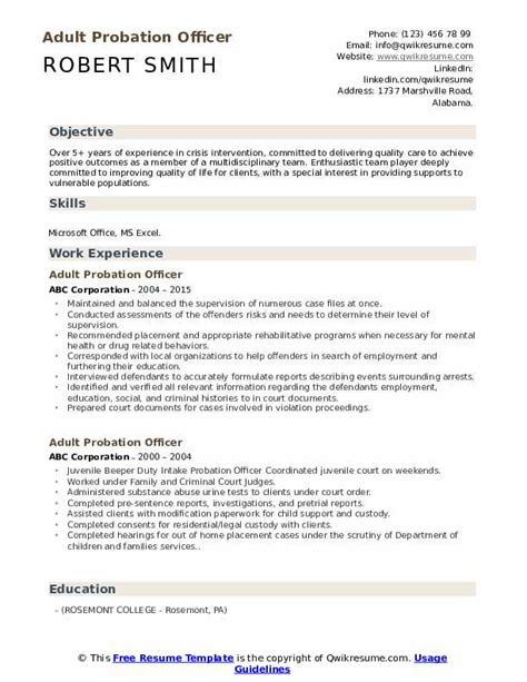 Adult Probation Officer Resume Samples Qwikresume