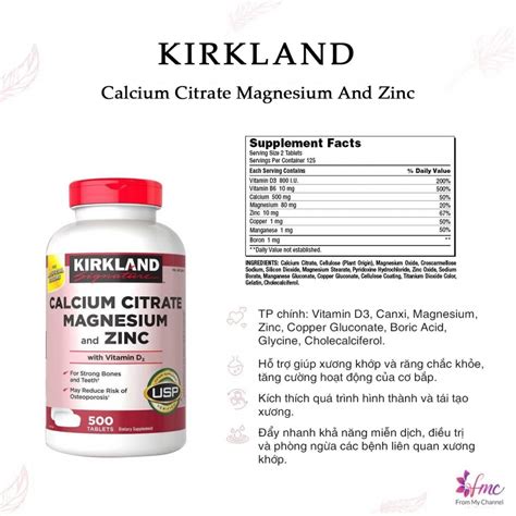 Viên Uống Vitamin D3 Kirkland Calcium Citrate Magnesium And Zinc 500 Viên Demo Cửa Hàng