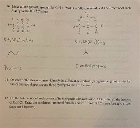 Solved 10. Make all the possible isomers for C4H10. Write | Chegg.com