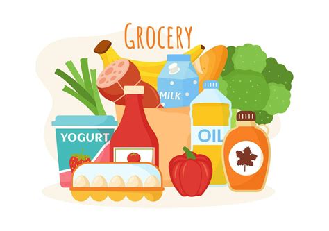 Food Grocery Store Shopping Vector Illustration With Foods Items And