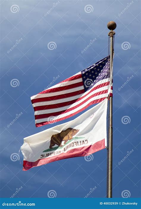 American Flag And Flag Of California Stock Image Image Of Street