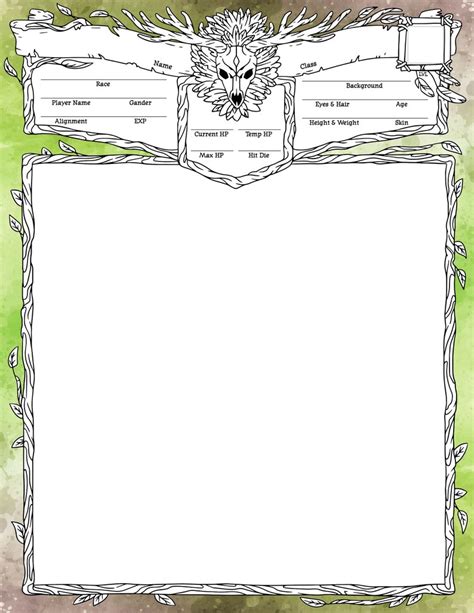 Editable Pdf Character Sheet For Druids And Other Nature Etsy