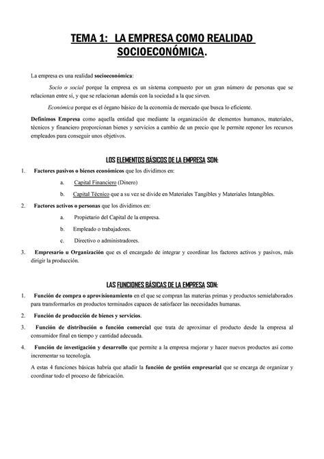 Tema 1 Economía de La Empresa TEMA 1 LA EMPRESA COMO REALIDAD La