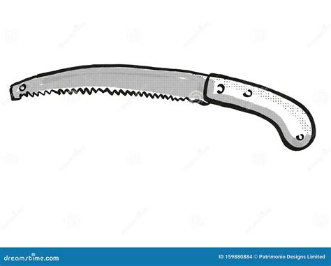 Pruning Saw Garden Tool Cartoon Retro Drawing Stock Photo