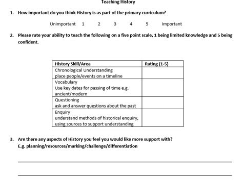 Primary Staff History Questionnaire Teaching Resources