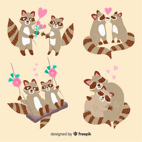 Paquete Pareja De Mapache San Valent N V Free Vector Freepik