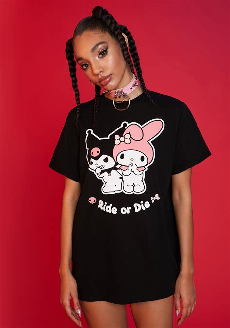 Dolls Kill Hello Kitty Graphic Ride Or Die Kuromi And My Melody Tee