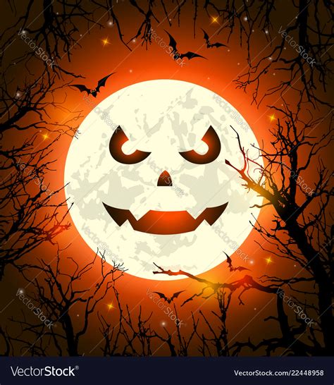 Halloween card with scary face on the moon Vector Image