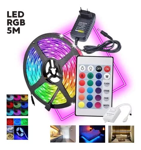 Fita Led Rgb 5050 Rolo 5m 300 Leds Ip65 Controle Fonte Desconto