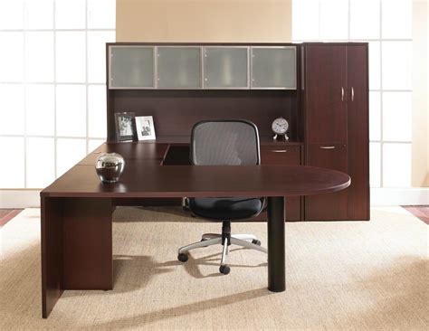 Mahogany U Shape Peninsula Desk With Storage Napa By Office Star Products