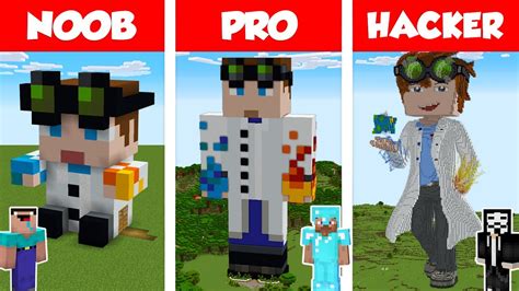 Minecraft Noob Vs Pro Vs Hacker Wiederdude Statue House Build