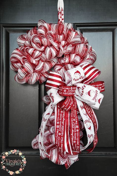 Candy Cane Wreath Candy Cane Deco Mesh Wreath Red And White Etsy