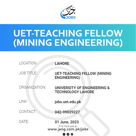 Uet Teaching Fellow Mining Engineering Job University Of