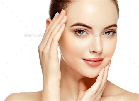 Beautiful Woman Face Portrait With Hands Beauty Skin Care Concept