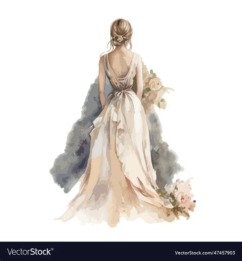 Drawing Of The Watercolor Bride For Cards Vector Image