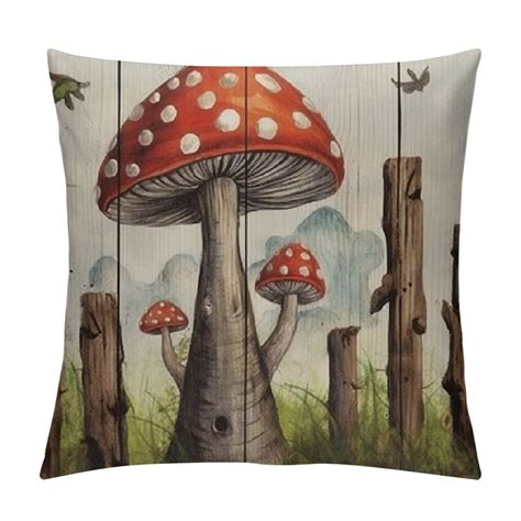 Jeuxus Colorful Mushroom House Throw Pillow Covers Set Of Vintage Wood