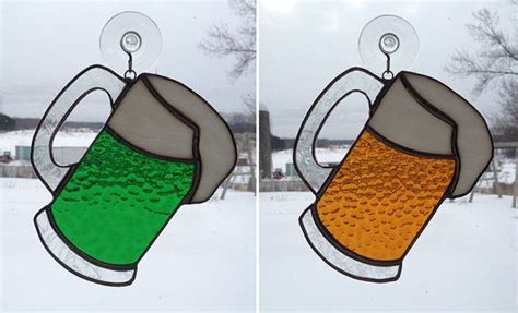 Handmade Stained Glass Mug Of Beer Suncatcher Stained Glass Ornaments