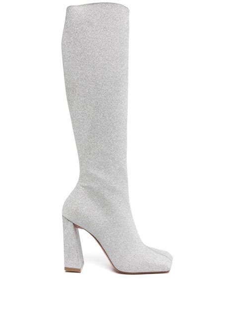 Amina Muaddi Marine Glitter Knee High Boots Silver FARFETCH