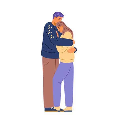 Sad Couple Hugging Comforting Each Other Vector Illustration People In