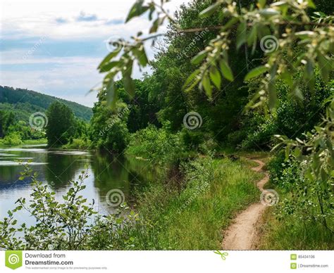 Footpath Along The River Sunny Spring Day The Narrow Trail Through