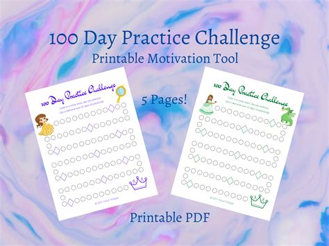 Printable Music Practice Challenge 100 Days Of Practice Princess Theme