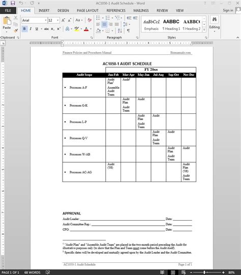 Audit Schedule Template – printable schedule template