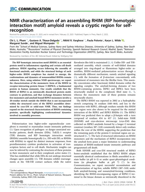 Pdf Nmr Characterization Of An Assembling Rhim Rip Homotypic