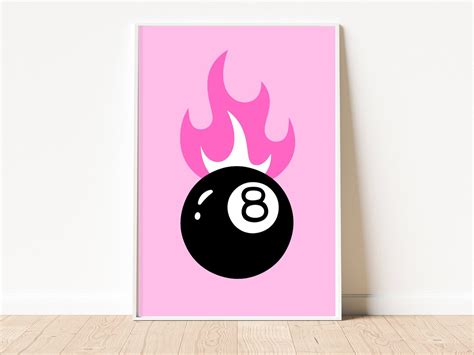 Magic 8 Ball Art Print Pink Flaming 8 Ball Poster Pink Home Decor