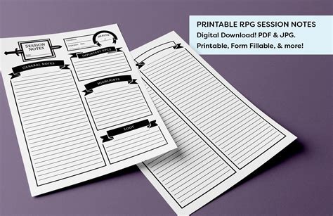 Printable Rpg Session Notes Dnd 5e Dandd Pathfinder Rpg Etsy Canada