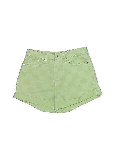 Wild Fable Cotton Checkered Gingham Green Denim Shorts Size