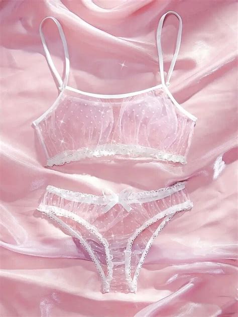 Sexy 2 Piece Mesh Bralette Top Matching Panties Lingerie Set Babydoll Sleepwear EBay