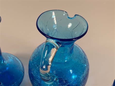 Pilgrim Blue Crackle Glass Vases Set Of 4