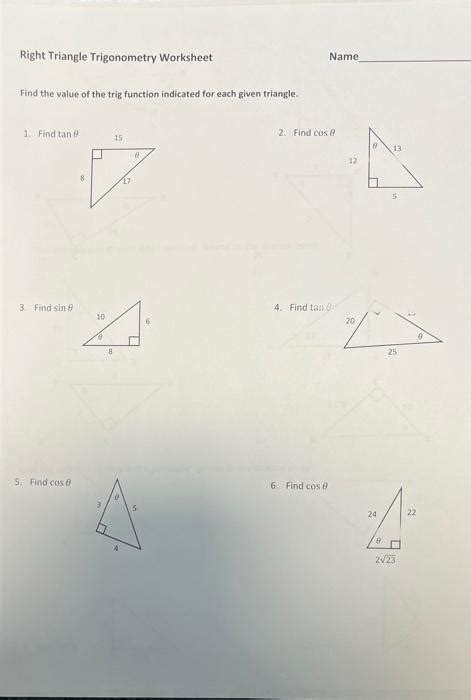 Solved Right Triangle Trigonometry Worksheet Name Find The Chegg