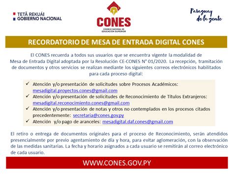 Recordatorio de Medios de Atención al usuario del CONES Consejo