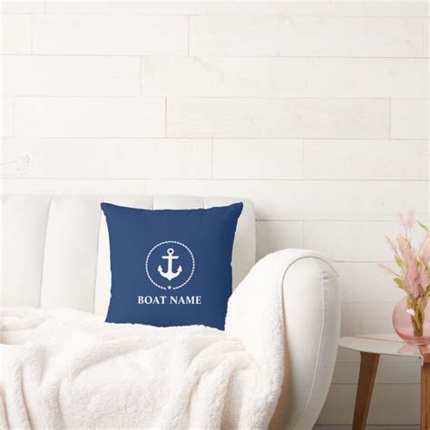 Nautical Boat Name Anchor Rope Navy Blue Throw Pillow Zazzle