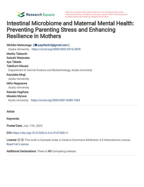 PDF Intestinal Microbiome And Maternal Mental Health Preventing