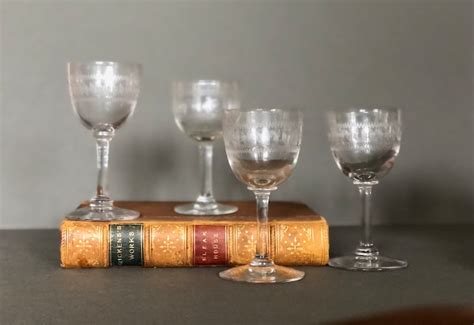 Edwardian Etched Greek Key Glasses X 4 Antique Pall Etched Etsy