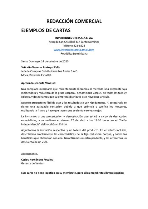 Modelo Carta Comercial2 Ejemplo De Carta Comercial Carta Comercial