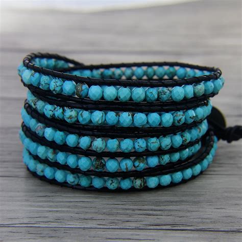 Beaded Wrap Bracelet Boho Bead Wrap Bracelet Blue Bead Bracelet Women