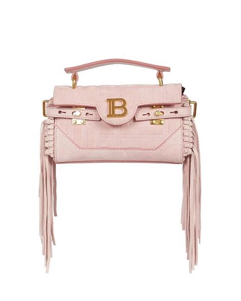 Balmain B Buzz 19 Fringed Suede Monogram Shoulder Bag In Pink Lyst