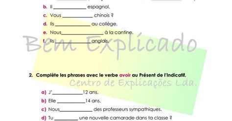 Ficha De Trabalho Les Verbes Tre Et Avoir Pdf Fichas