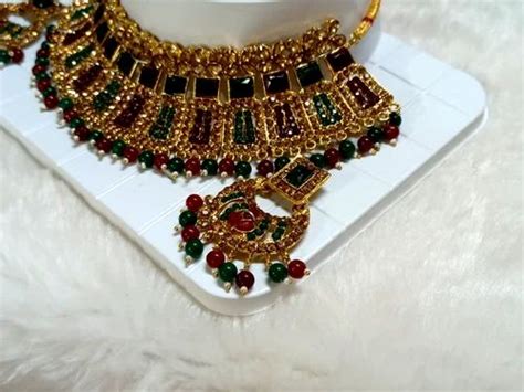 Majak Metal Wedding Big Size Choker Set Full Stone Box Packing At Rs