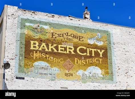 Historic District Mural On A Building In Baker City Oregon Stock Photo