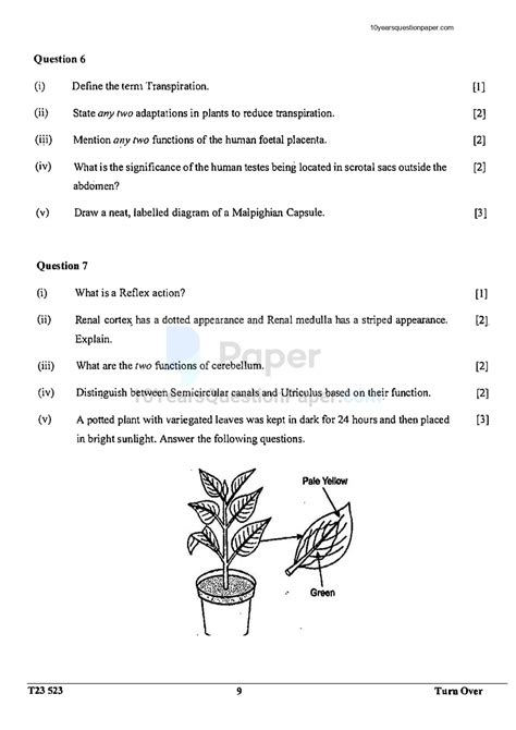 ICSE Class 10 Biology Question Paper 2023