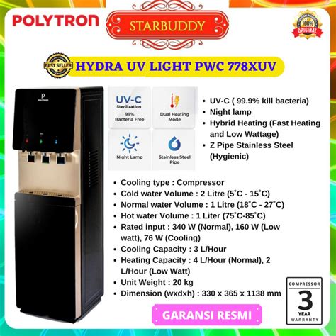 Jual Dispenser Polytron Pwc Xuv Xuv Galon Bawah Hydra Uv Light